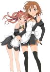  bare_shoulders black_legwear blush brown_eyes brown_hair cosplay dream_c_club extraction highres legs long_hair maid microphone misaka_mikoto nao_(dream_c_club) nao_(dream_c_club)_(cosplay) photoshop setsu_(dream_c_club) setsu_(dream_c_club)_(cosplay) shirai_kuroko short_hair thigh-highs thighhighs to_aru_kagaku_no_railgun to_aru_majutsu_no_index twintails waitress zettai_ryouiki 