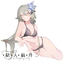  1girl artist_request bikini black_bikini breasts commentary_request commission hair_ornament honkai_(series) honkai_impact_3rd large_breasts long_hair navel second-party_source simple_background smile solo stomach swimsuit thighs very_long_hair violet_eyes vita_(honkai_impact) white_background 