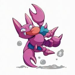  fangs gligar looking_at_viewer mistray-art no_humans numbered pokemon pokemon_(creature) signature simple_background skull_and_crossbones solo tongue tongue_out white_background 
