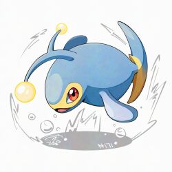  blue_skin bubble colored_skin lanturn looking_at_viewer mistray-art no_humans numbered open_mouth pokemon pokemon_(creature) red_eyes signature simple_background solo white_background 