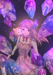  1girl :&lt; absurdres aeon_(shining_nikki) ahoge animal animal_on_shoulder black_background black_eyes bloom_poetry_(shining_nikki) blunt_bangs bow bowtie brown_eyes cat chinese_commentary cloak closed_mouth clothed_animal clothes_writing commentary_request cowboy_shot cross-laced_clothes cross-laced_dress different_reflection dot_nose dress dress_ribbon ear_covers eyelashes floating_clothes floating_hair glass_shards helz_(shining_nikki) highres hood hood_up hooded_cloak jiang_beixi leonid_(shining_nikki) light_particles lilith_(shining_nikki) loen_(shining_nikki) lolory_(shining_nikki) long_hair long_sleeves looking_ahead marina_(shining_nikki) mercury_(shining_nikki) momo_(nikki) nikki_(nikki) nikki_(series) open_mouth ophelia_(shining_nikki) pinafore_dress pink_dress pink_hair pink_theme plaid_clothes plaid_dress qin_yi red_bow red_bowtie red_ribbon reflection ribbon sabinapaint shining_nikki shirt sleeveless sleeveless_dress sleeves_past_wrists snowflake_necklace solid_oval_eyes turtleneck turtleneck_shirt vivian_(shining_nikki) vulture_(shining_nikki) white_cat white_shirt wind yellow_cloak yexiao_(shining_nikki) zoey_(shining_nikki) 