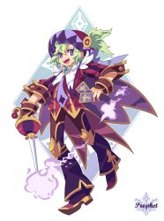  1boy argyle_clothes argyle_hat armor asgard bf._(sogogiching) blue_gemstone brooch brown_wrist_cuffs buttoned_cuffs buttons cape chaperon_hat character_name coattails dot_nose epee fire full_body gem gold_armor green_fur green_hair hair_between_eyes highres holding holding_polearm holding_weapon jewelry looking_at_viewer male_focus medium_hair necktie nexon official_art open_mouth outline pants pointy_shoes polearm poleyn print_hat print_necktie prophet_(asgard) purple_cape purple_fire purple_necktie purple_pants purple_pupils purple_shoes purple_sleeves red_shirt red_sleeves second-party_source shirt shoe_soles shoes side_slit side_slit_pants simple_background sleeve_cuffs solo spell_card teeth three-quarter_sleeves tongue two-tone_sleeves upper_teeth_only vertical-striped_sleeves violet_eyes walking weapon white_background white_outline wrist_cuffs yellow_trim 