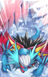  absurdres animal_focus claws clouds colored_sclera commentary_request dragon feathers highres misubaru_rin no_humans nostrils open_mouth pokemon pokemon_(creature) pokemon_focus red_eyes roaring_moon sharp_teeth solo teeth yellow_sclera 