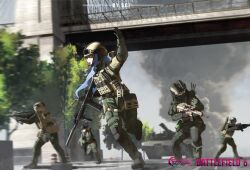  5girls absurdres aiming alternate_costume ammunition_pouch arm_up assault_rifle ave_mujica_(bang_dream!) bang_dream! bang_dream!_it&#039;s_mygo!!!!! battle battle_rifle battlefield_(series) battlefield_6 black_gloves blonde_hair boots bridge brooklyn_bridge brown_hair bulletproof_vest cable-stayed_bridge camouflage camouflage_jacket camouflage_pants caterpillar_tracks combat_boots combat_helmet copyright_name crossover day ear_protection english_commentary full_body galil_ace gas_mask gloves glowing glowing_eyes goggles goggles_on_head green_eyes grey_eyes grey_mask grey_sky gun h&amp;k_hk417 headset helmet highres holding holding_gun holding_weapon jacket knee_pads laser_sight leopard_2 light_machine_gun load_bearing_vest logo long_hair long_sleeves looking_to_the_side m4_carbine machine_gun magazine_(weapon) mask medium_hair military_combat_uniform military_uniform military_vehicle misumi_uika motion_blur motor_vehicle multiple_girls new_york_city night_vision_device open_mouth optical_sight outdoors pants pouch purple_hair real_world_location rifle road running sci_(31134306) scope serious sidelocks sky smoke standing street suppressor suspension_bridge tactical_clothes tank tank_turret teeth thigh_pouch togawa_sakiko traffic_cone tree trigger_discipline ultimax_100 unit_patch united_states vertical_foregrip violet_eyes wakaba_mutsumi walkie-talkie weapon yahata_umiri yuutenji_nyamu 