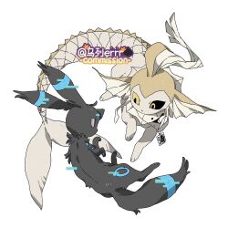  alternate_color alternate_shiny_pokemon animal_focus animal_hands black_eyes black_fur black_sclera blue_fur cetacean_tail colored_sclera facial_mark fins fish_tail forehead_mark full_body glitch grey_fur grey_sclera head_fins heterochromia highres jewelry looking_at_another necklace no_humans pokemon pokemon_(creature) pokemon_focus red_eyes shiny_pokemon simple_background tail umbreon vaporeon white_background wulie_errr yellow_eyes yellow_fur yellow_sclera 