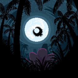  commentary_request full_moon grass highres mizu_pones moon night night_sky no_humans outdoors pixel_art pokemon pokemon_(creature) roaring_moon scenery scream_tail silhouette sky star_(sky) starry_sky tree 