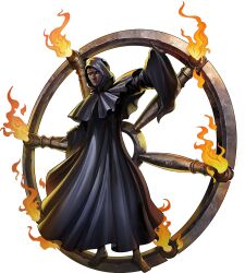  1boy artist_request barefoot black_cloak cloak demon_(megami_tensei) fire highres official_art orange_eyes persona persona_5 persona_5:_the_phantom_x shin_megami_tensei solo third-party_source throne_(megami_tensei) transparent_background wheel 