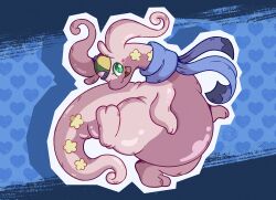  antennae blue_background blue_border blue_scarf border dragon flower full_body goodra green_eyes hat heart heart_background highres looking_at_viewer no_humans open_mouth ouroborotter pokemon pokemon_(creature) pokemon_focus scarf simple_background slime_(substance) slug solo standing yellow_flower 