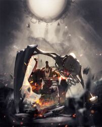  1boy 1girl absurdres among_us ashiya_douman_(fate) berserk bone cancer.b0ss character_request commentary crewmate_(among_us) fate/grand_order fate_(series) femto_(berserk) fire fumo_(doll) griffith_(berserk) highres orange_eyes skeleton 