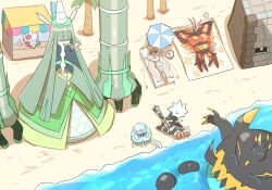  antennae arms_behind_head beach beach_chair beach_towel beach_umbrella blacephalon buzzwole celesteela claws closed_eyes commentary_request covered_eyes cup drinking_straw floating food guzzlord holding holding_food kartana kasugai_(de-tteiu) long_neck lying muscular nihilego on_back open_mouth palm_tree pheromosa pokemon pokemon_(creature) pokemon_focus proboscis rayman_limbs sand smile stakataka sunglasses swim_ring tentacles towel tree umbrella water xurkitree 