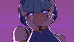  1girl absurdres blue_eyes blue_helmet fairy_leviathan_(mega_man) heart heart-shaped_pupils helmet highres m11xgirby mega_man_(series) mega_man_zero_(series) meme_request pink_background smile solo symbol-shaped_pupils upper_body 