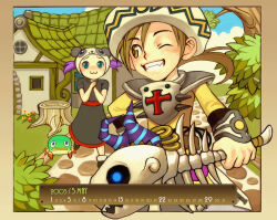  :3 animal_ears artist_request asgard belt black_dress black_shoes black_sleeves blonde_hair blue_sky blush bone_weapon border branch brown_belt building clenched_teeth cleric_(asgard) clerical_collar clouds cross dress fake_animal_ears fangs green_eyes grin hat high_collar holding holding_own_hand holding_weapon house latin_cross leaf monster nexon no_nose official_art official_wallpaper outside_border panda_ears panda_hat ponytail purple_hair red_sash rooftop sash second-party_source shirt shoes short_sleeves short_twintails sky smile stone_walkway teeth tree tree_stump twintails weapon white_hat window wrist_guards yellow_border yellow_eyes yellow_pupils yellow_shirt yellow_sleeves 