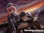  bauer excel_(artist) eyepatch gloves hat headphones iron_cross military military_uniform original peaked_cap pink_hair sunset uniform world_war_ii wwii 