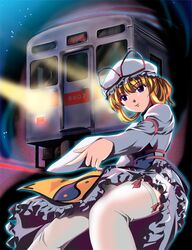  night night_sky pointing sky star_(sky) starry_sky thighhighs touhou train yakumo_yukari yamaguchi_takashi yamaguchi_yuu 