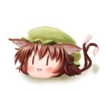  animal_ears blush brown_eyes brown_hair cat_ears cat_tail chen hat jewelry lowres multi_tail multiple_tails no_humans open_mouth scarlet_(studioscr) single_earring solo tail touhou yukkuri_shiteitte_ne |_| 