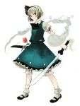  ghost hairband hitodama katana kno kno_(anahita) konpaku_youmu konpaku_youmu_(ghost) myon ribbon ribbons school_uniform short_hair sword touhou weapon white_hair 