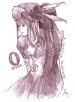  1girl feathers flower hat kagawa_sayaka monochrome opera-tan os-tan personification purple ribbon ribbons rose roses sketch 