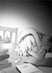  bad_id blonde_hair desk monochrome oboroduki oborozuki sleeping touhou 