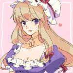 bad_id blonde_hair breasts bust chita cleavage hat heart lowres open_mouth solo touhou yakumo_yukari 