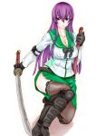  boots breasts busujima_saeko cleavage erect_nipples highschool_of_the_dead large_breasts long_hair purple_hair scharfschutze school_uniform smile sword thigh-highs thighhighs weapon 