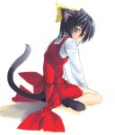  black_hair cat_ears cat_tail grey_eyes minamino_kanata original ribbon ribbons short_hair tail 
