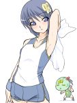  98 armpits blue_eyes blue_hair blush bob_cut chibi flat_chest manjiro os shorts tank_top 