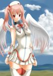  blush bow japan_air_lines japan_airlines personification quad_tails skirt sky thigh-highs thighhighs uniform wings zettai_ryouiki 