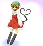  brown_hair cat_ears cat_tail chen earrings hat heart heart_tail jewelry lowres metaru_maccha multiple_tails red_eyes short_hair solo tail touhou 