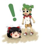  crossover green_hair hakurei_reimu koiwai_yotsuba quad_tails raglan_sleeves touhou what yotsubato! yukkuri_shiteitte_ne 