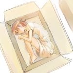  barefoot box cardboard_box closed_eyes fetal_position ikeda_jun in_box in_container no_pants red_hair sleeping 
