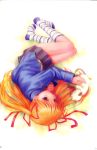  blue_eyes cat goto_p highres kanon lying orange_hair piro sawatari_makoto socks striped striped_socks twintails 