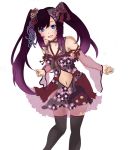  honeydew_(artist) long_hair mizusawa_misuzu navel purple_hair ribbon ribbons stockings thigh-highs thighhighs twintails 