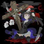  1other androgynous bangs black_legwear bob_cut cross cross_necklace dress eyebrows_visible_through_hair fay_(jinrou_judgment) full_body habit highres jewelry jinrou_judgment looking_at_viewer necklace nun robe round_eyewear solo thigh-highs veil violet_eyes yoimaro 