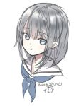  1girl bangs black_hair blue_eyes blue_neckwear capriccio closed_mouth commentary_request dated eyebrows_visible_through_hair hair_between_eyes looking_at_viewer neckerchief original portrait sailor_collar signature simple_background solo white_background white_sailor_collar 