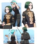  2boys blue_eyes blue_hair caspar_von_bergliez commentary_request drawingddoom ears_visible_through_hair fire_emblem fire_emblem:_three_houses fishing fishing_rod garreg_mach_monastery_uniform green_hair hand_on_another&#039;s_shoulder highres linhardt_von_hevring long_sleeves looking_at_another medium_hair multiple_boys open_mouth short_hair sitting sleeves_rolled_up talking teeth tongue upper_body 