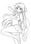  1girl back_bow bangs bare_legs between_fingers bishoujo_senshi_sailor_moon bow bowtie breasts brooch burning closed_mouth commentary covered_navel earrings elbow_gloves english_commentary forehead_jewel from_side gloves high_heels hino_rei jewelry leg_up legs lineart long_hair looking_at_viewer magical_girl microskirt monochrome mouth_hold ofuda peach_(momozen) pleated_skirt sailor_collar sailor_mars sailor_senshi_uniform skirt smile solo tsurime upskirt very_long_hair white_background 