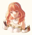  1girl akke celica_(fire_emblem) closed_mouth detached_collar earrings fire_emblem fire_emblem_echoes:_shadows_of_valentia hairband jewelry long_hair red_eyes redhead simple_background smile solo upper_body white_background 