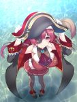  1girl bodysuit breasts coat commentary_request eyepatch gloves hat highres hololive houshou_marine long_hair looking_at_viewer okuri_banto pirate pirate_hat pleated_skirt purple_hair red_eyes skirt smile solo thigh-highs white_gloves 