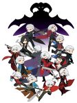  :d absurdres armband armor black_gloves black_hair blue_eyes blue_gloves boots bracelet brothers brown_gloves cane cape closed_mouth coat colored_sclera colored_skin dante_(devil_may_cry) devil_breaker devil_bringer devil_may_cry_(series) devil_may_cry_1 devil_may_cry_2 devil_may_cry_3 devil_may_cry_4 devil_may_cry_5 dmc:_devil_may_cry eyebrows_visible_through_hair facial_hair fang fingerless_gloves gloves green_eyes grey_skin hair_over_one_eye hair_slicked_back highres holding holding_sword holding_weapon jewelry katana kuronohana leg_up male_focus multiple_boys nelo_angelo nero_(devil_may_cry) open_mouth partially_fingerless_gloves rebellion_(sword) red_coat red_queen_(sword) red_sclera serious sheath short_hair siblings silver_hair single_glove sleeves_rolled_up smile spoilers stubble sword tattoo torn_clothes unsheathing v_(devil_may_cry) vergil_(devil_may_cry) weapon white_background yamato_(sword) 