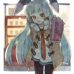  1girl ark_kan bangs blunt_bangs coat dress giving hair_ribbon incoming_drink kantai_collection light_blue_hair long_hair looking_at_viewer murakumo_(kantai_collection) orange_eyes pantyhose ribbon sailor_dress sidelocks solo tress_ribbon very_long_hair winter_clothes winter_coat 