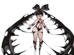  1girl absurdres bare_shoulders black_choker black_hair black_ribbon black_skin choker closed_mouth hair_ribbon heart_cutout highres kkaebing looking_at_viewer multicolored multicolored_skin navel original pointy_ears red_eyes revealing_clothes ribbon short_hair simple_background solo thighs two-tone_skin white_background 