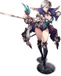  1girl breasts earrings elf final_fantasy_brave_exvius fingerless_gloves fryevia_(final_fantasy_brave_exvius) gloves hair_ornament jacket jewelry leotard medium_breasts official_art pointy_ears rapier sheath short_hair silver_hair stance sword thigh-highs transparent_background violet_eyes war_of_the_visions:_final_fantasy_brave_exvius weapon 