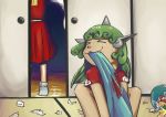  absurdres biting biting_clothes hakurei_reimu highres komainu komano_aun messy opening_door torn_clothes touhou trash trash_can 