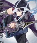  1boy black_hair cape copyright_name drawr dual_wielding holding holding_sword holding_weapon judas_(tales) male_focus mask nishihara_isao short_hair smile solo sword tales_of_(series) tales_of_destiny_2 violet_eyes weapon 