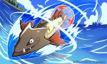  absurdres barraskewda blue_sky clouds cloudy_sky commentary deviantart_username english_commentary fangs fish gen_8_pokemon harlequinwaffles highres jumping no_humans ocean outdoors pokemon pokemon_(creature) signature sky smile speed_lines tree water watermark web_address 
