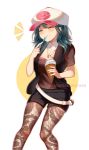  1girl baseball_cap black_shorts blue_hair byleth_(fire_emblem) byleth_eisner_(female) closed_eyes closed_mouth commission cosplay eating fire_emblem fire_emblem:_three_houses food food_on_face hat holding holding_spoon ice_cream jewelry necklace pantyhose poke_ball pokemon pokemon_(game) pokemon_bw short_shorts short_sleeves shorts simple_background snowsakurachan solo spoon touko_(pokemon) touko_(pokemon)_(cosplay) twitter_username 