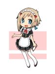  1girl alternate_costume apron black_dress blonde_hair blush choker dress earrings enmaided eyebrow_piercing fang frilled_choker frills garter_straps highres jessica_(roku_kyuu) jewelry maid maid_apron maid_dress maid_headdress open_mouth original piercing roku_kyuu short_hair smile thigh-highs white_apron white_frills white_legwear 