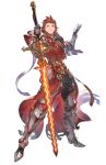  1boy armor armored_boots boots cross full_body gauntlets granblue_fantasy granblue_fantasy_versus highres minaba_hideo official_art percival_(granblue_fantasy) presenting red_eyes redhead smile smug solo spiky_hair sword transparent_background weapon 