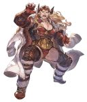  &gt;:( beard blonde_hair boat chest cleavage_cutout coat d: draph facial_hair gender_request gloves granblue_fantasy granblue_fantasy_versus green_eyes horns ladiva long_hair mask minaba_hideo mustache official_art open_mouth pose red_gloves red_shirt shirt teeth watercraft white_coat wrestling_outfit 