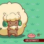  &gt;_&lt; animated animated_gif artist_name commentary creature english_commentary floating flower gen_5_pokemon grass harlequinwaffles leaf leaves_in_wind looping_animation no_humans pokemon pokemon_(creature) sheep smile solo whimsicott wind wind_lift 